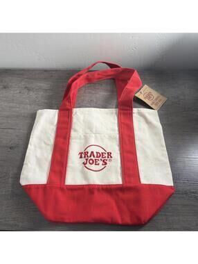 Trader Joe’s Mini RED Canvas Tote Bag New  Embroidery